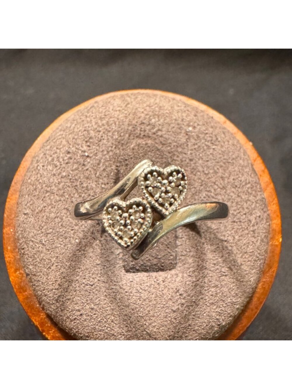 Sterling Silver 925 Natural Diamonds Bypass Design Heart Ring Size 6.75